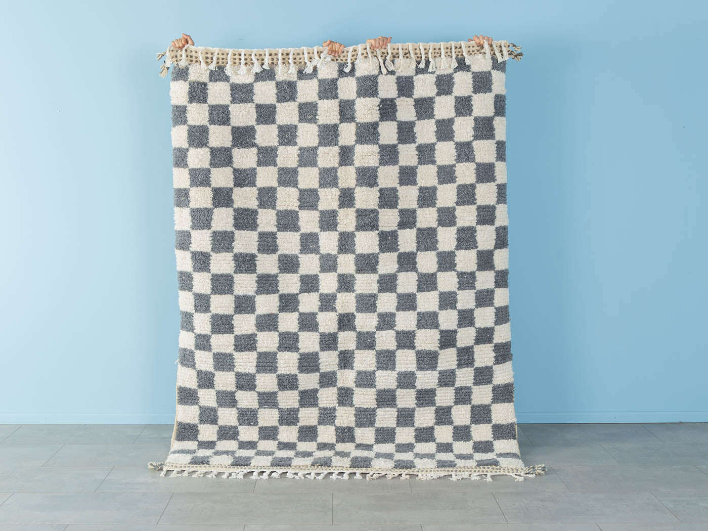 Grey Blue Check, Berber Teppich, 162 x 215 - Mid Century Friends - Vintage - Retro - Mid Century