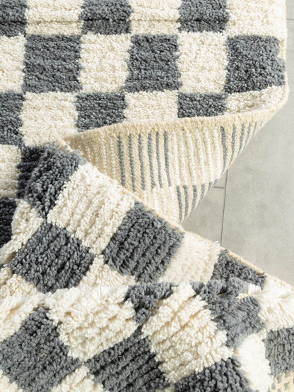 Grey Blue Check, Berber Teppich, 162 x 215 - Mid Century Friends - Vintage - Retro - Mid Century