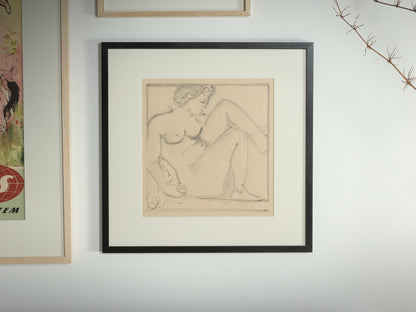 Sitzender Frauenakt, Kohlezeichnung auf Papier, 62 x 62 cm